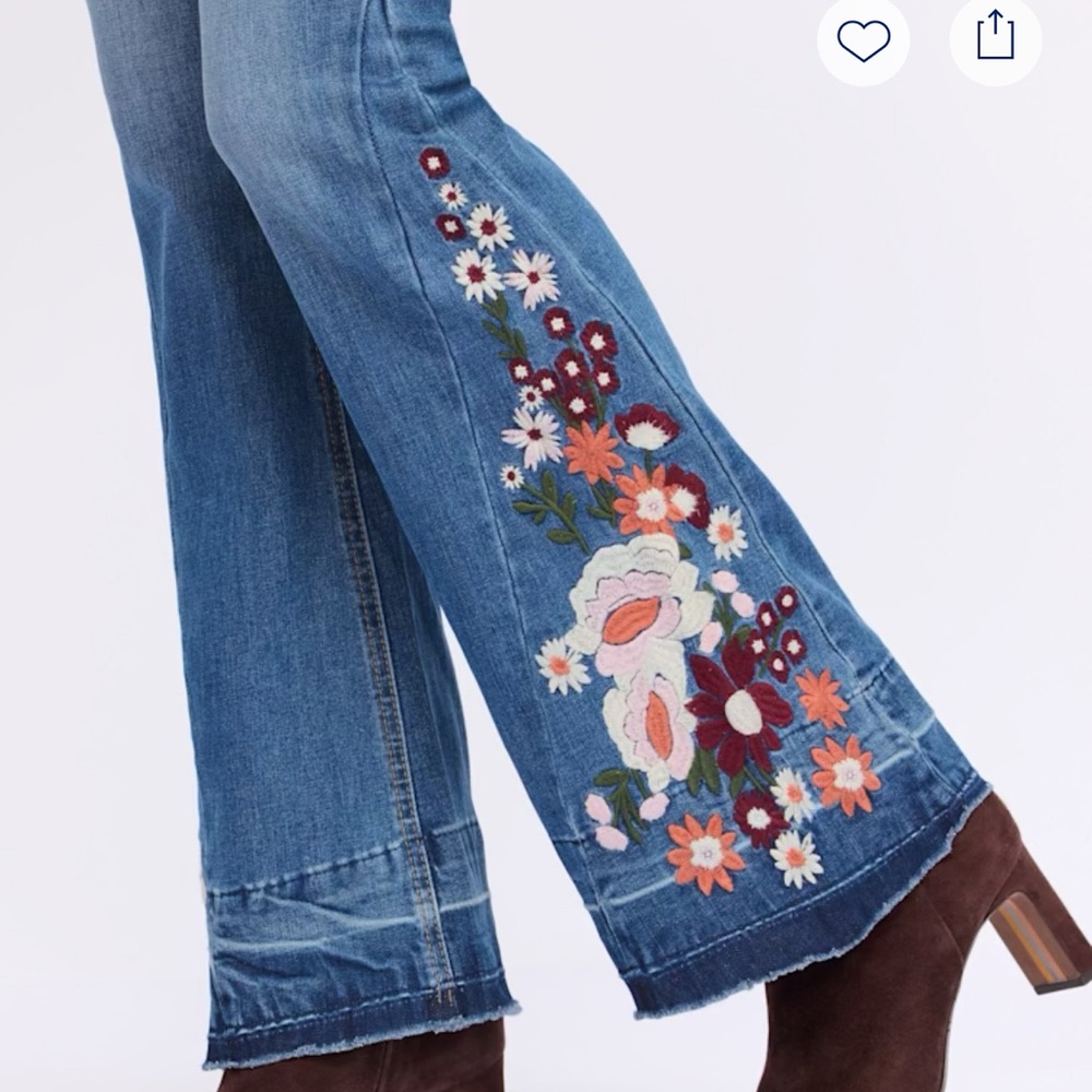 Poppy & Grace Stitch Fix Embroidered Floral Bootcut Jeans NWOT Size 31